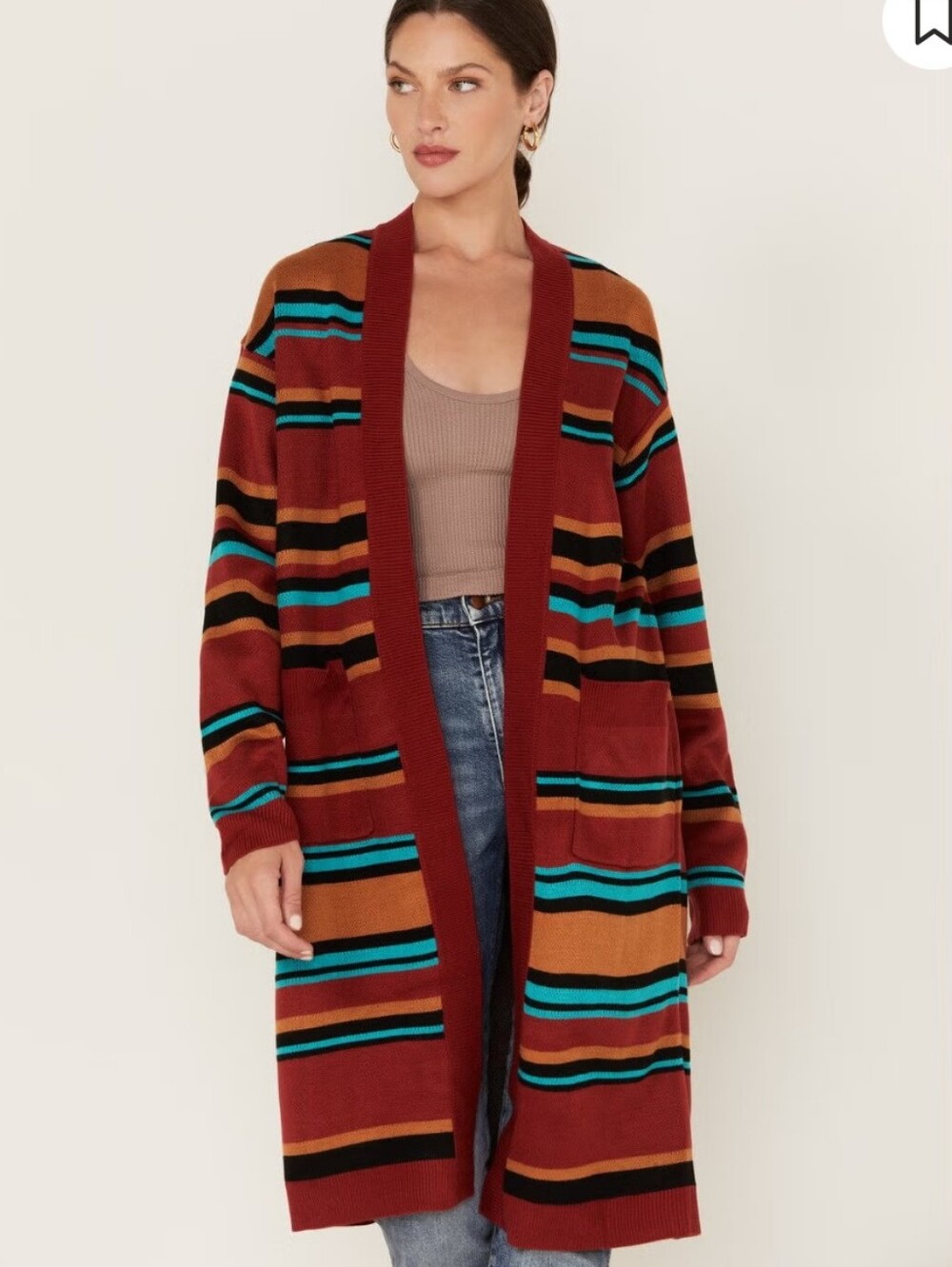 Wrangler Southwestern Stripe Longline Open Front Cardigan Sweater